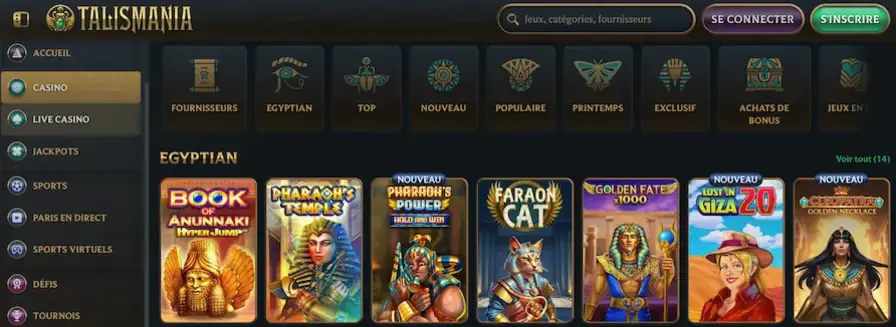 Vue d’ensemble des jeux et services disponibles sur Talismania en 2026