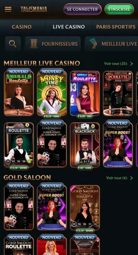 Slots et tables avec croupier ouverts depuis l’environnement mobile Talismania